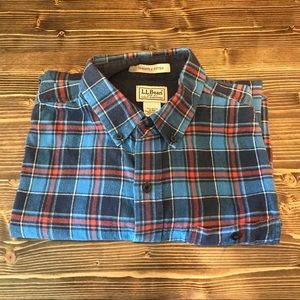 L.L. Bean plaid flannel shirt, size Medium but slightly fitted, red and blue